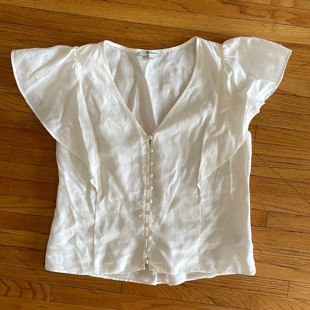 Madewell linen white button up blouse!